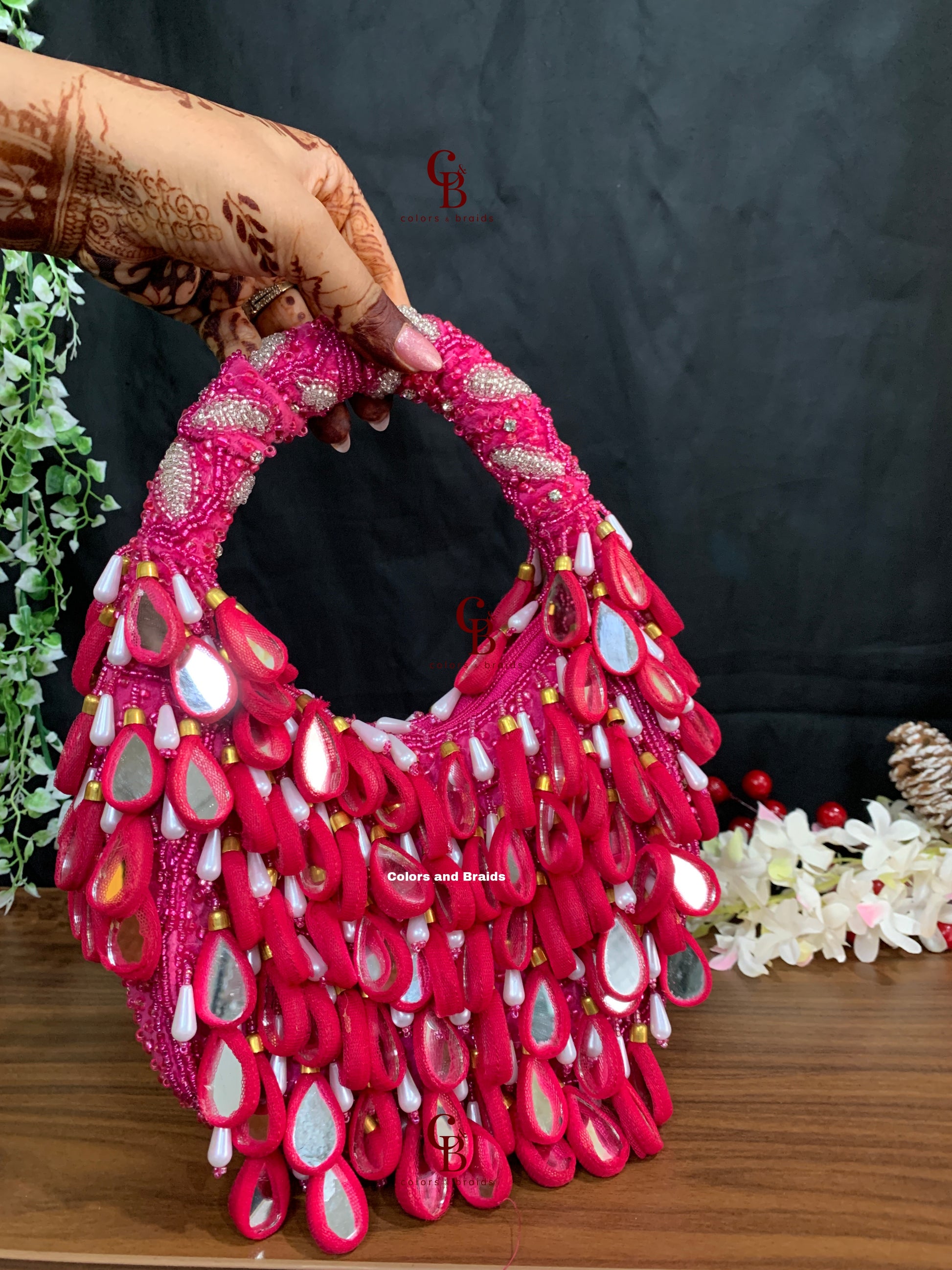 Zoe Mirror _ Gold, Red, Pink and Red Potli