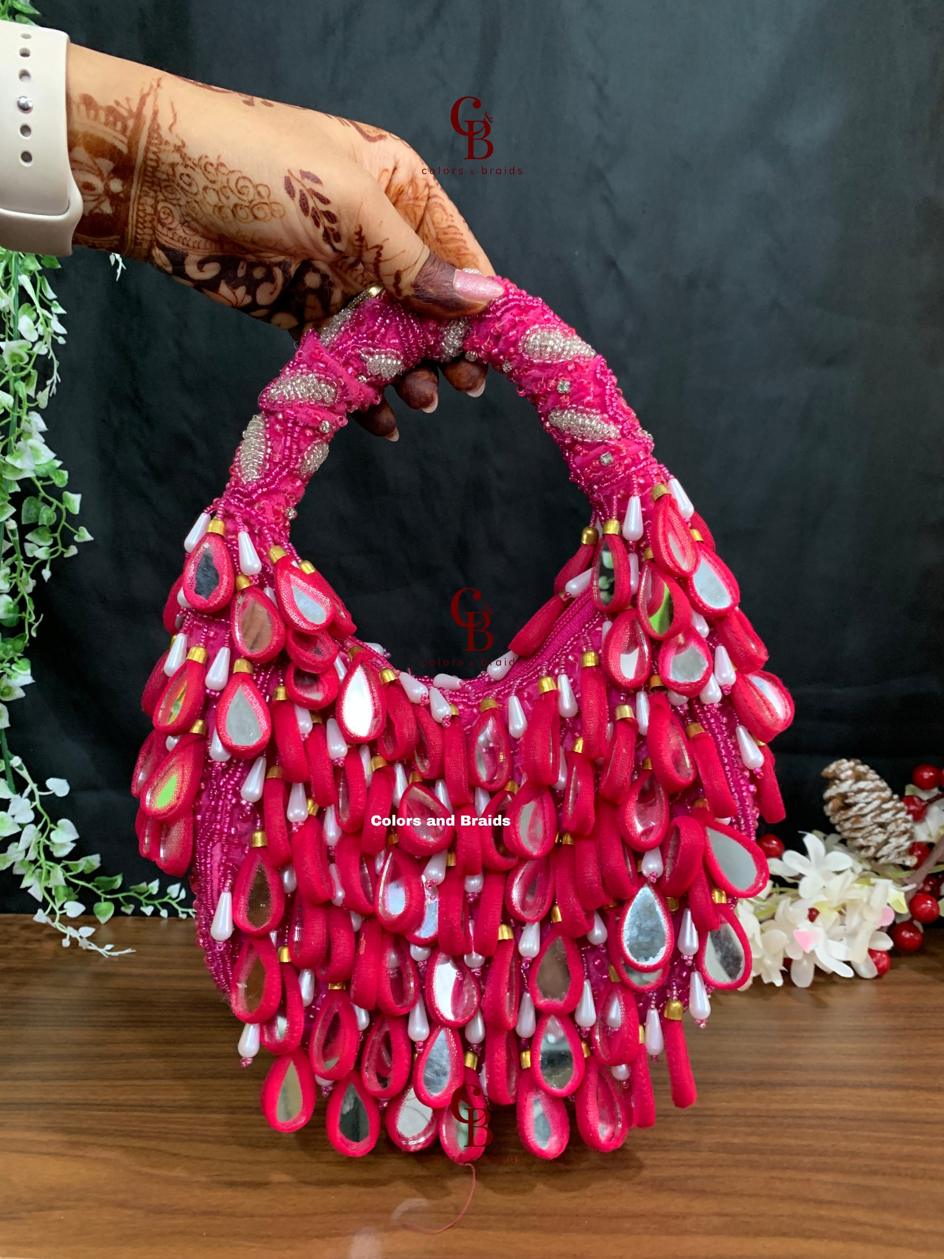 Zoe Mirror _ Gold, Red, Pink and Red Potli