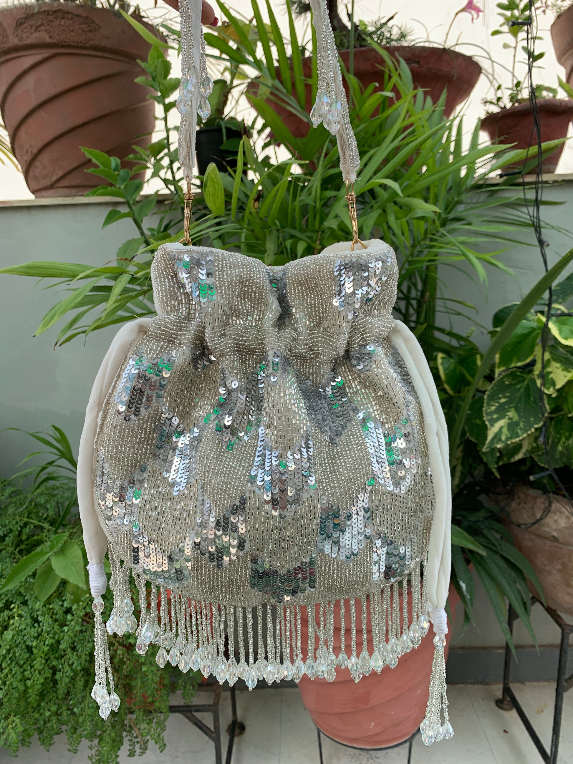 Sequin with Crystal Hangings Potli
