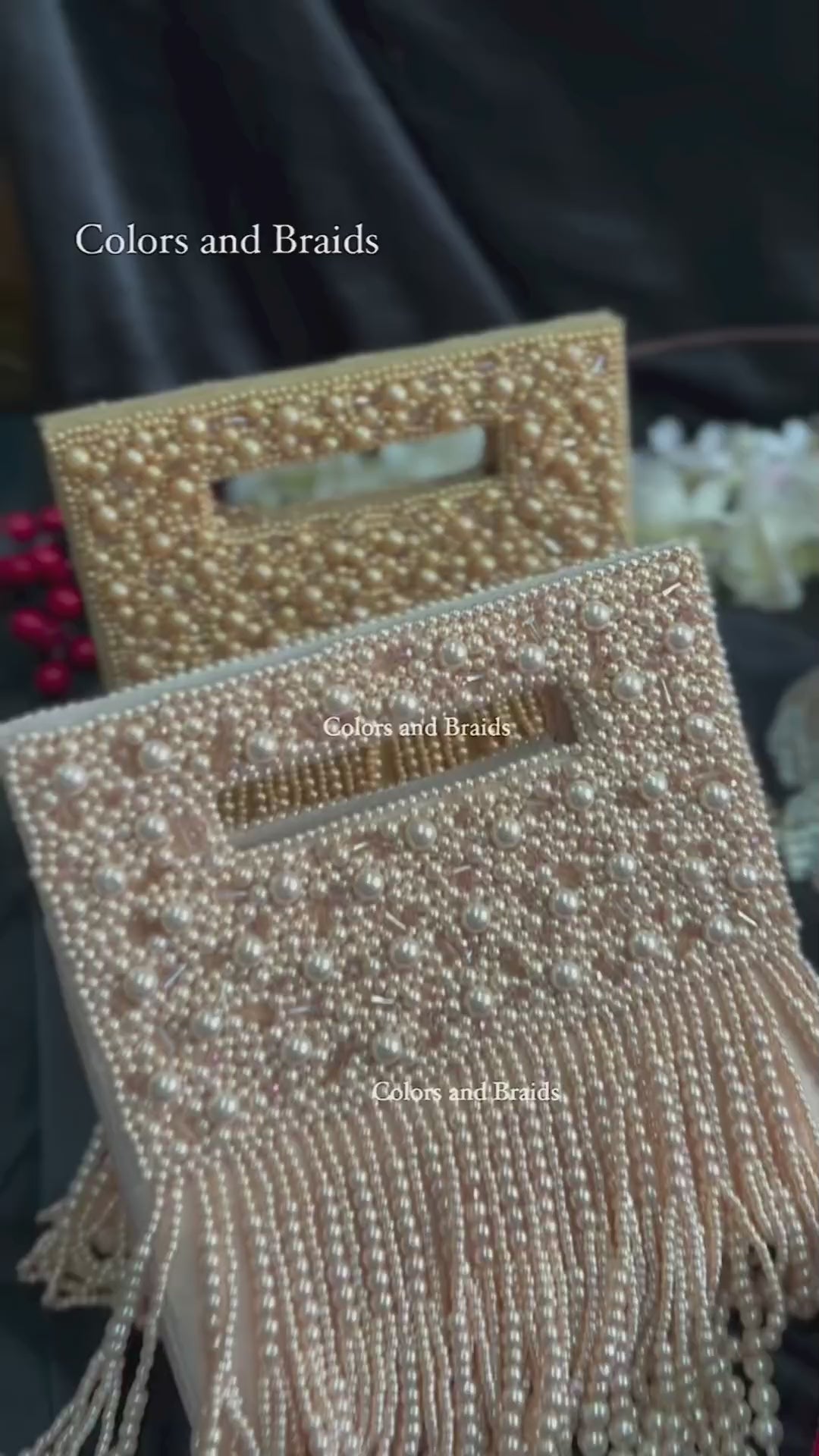 美しいバラモチーフ★MAHIYA★レザー★Meadow Clutch Bag Mahira Pearl Clutch - Black, Peach, Red, Gold and White