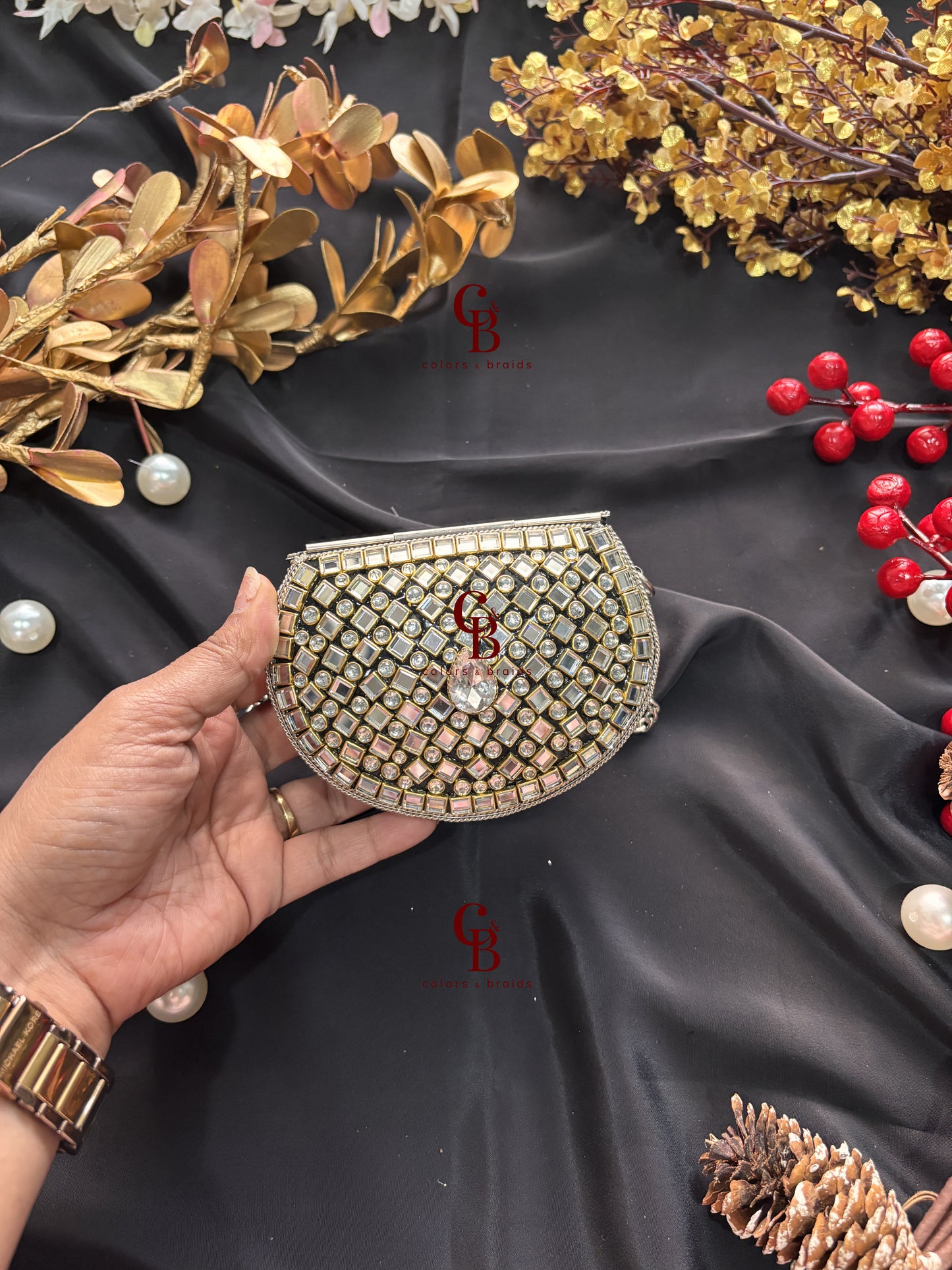 Sia Kundan Clutch with Pink Stones