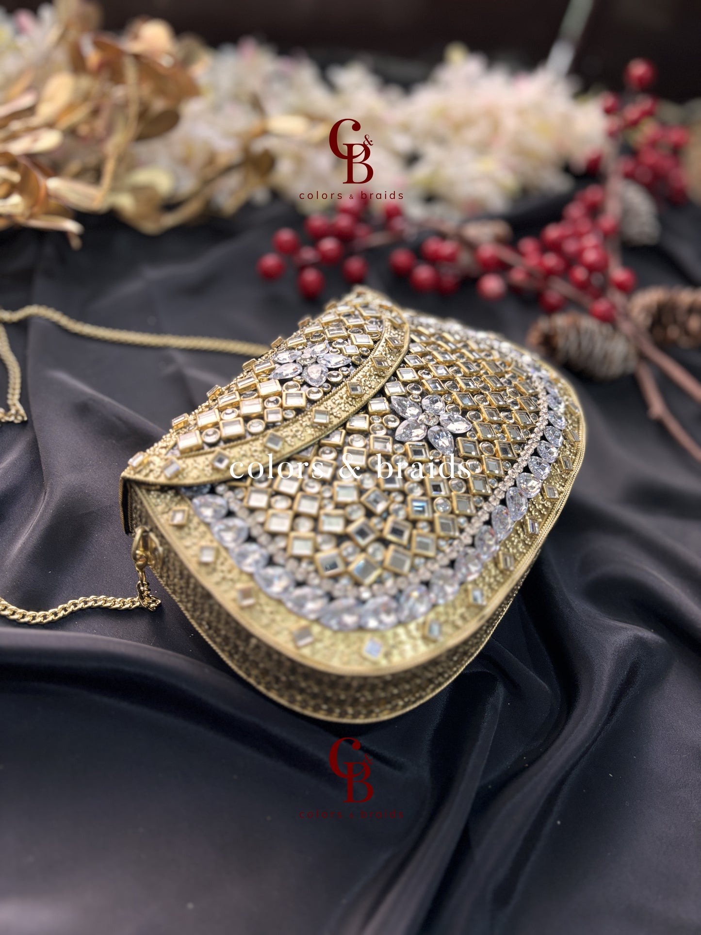 Nora Kundan Metal Clutch