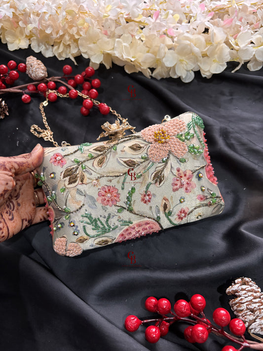 Mint green floral Clutch