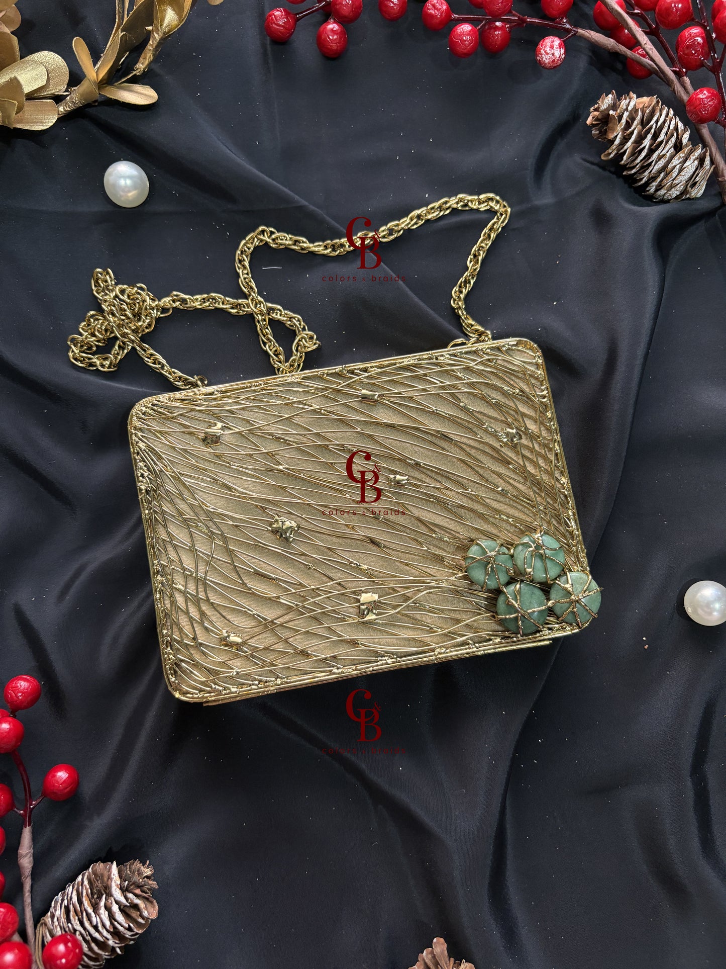 Urvashi Mother of Pearl Brass Clutch _ MOP Clutch