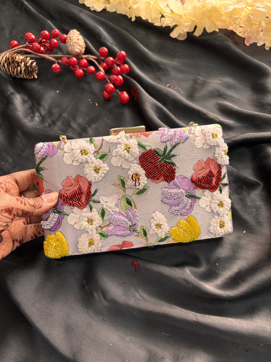 Grey Floral Clutch
