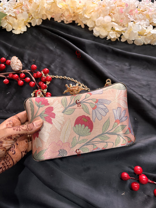 Peach Floral Highlight embroidery clutch