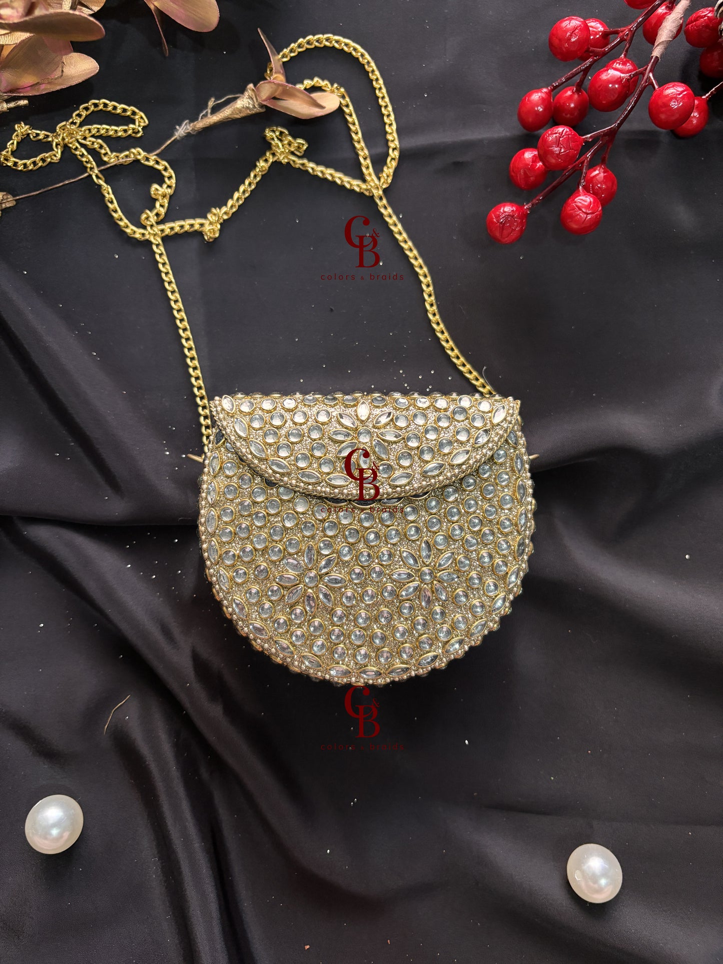 Diana Glittering Kundan Clutch