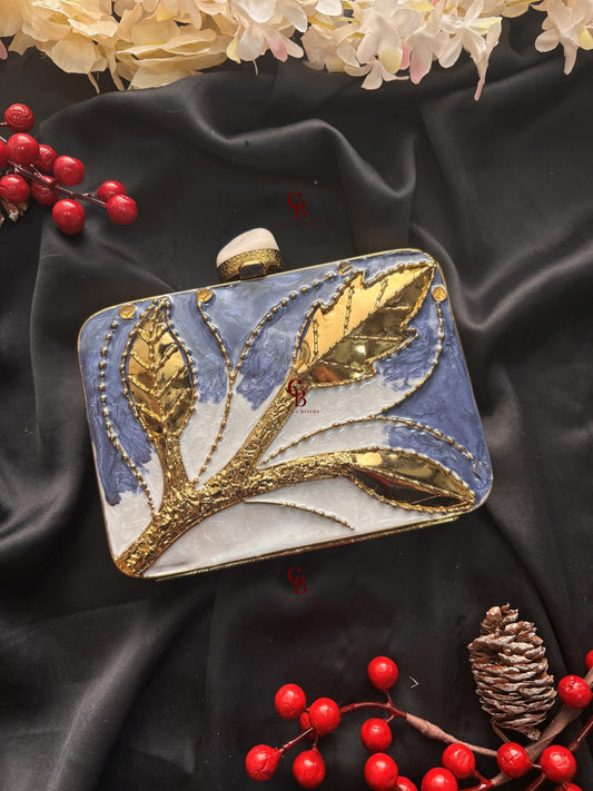 Blue White Base MOP Brass Clutch