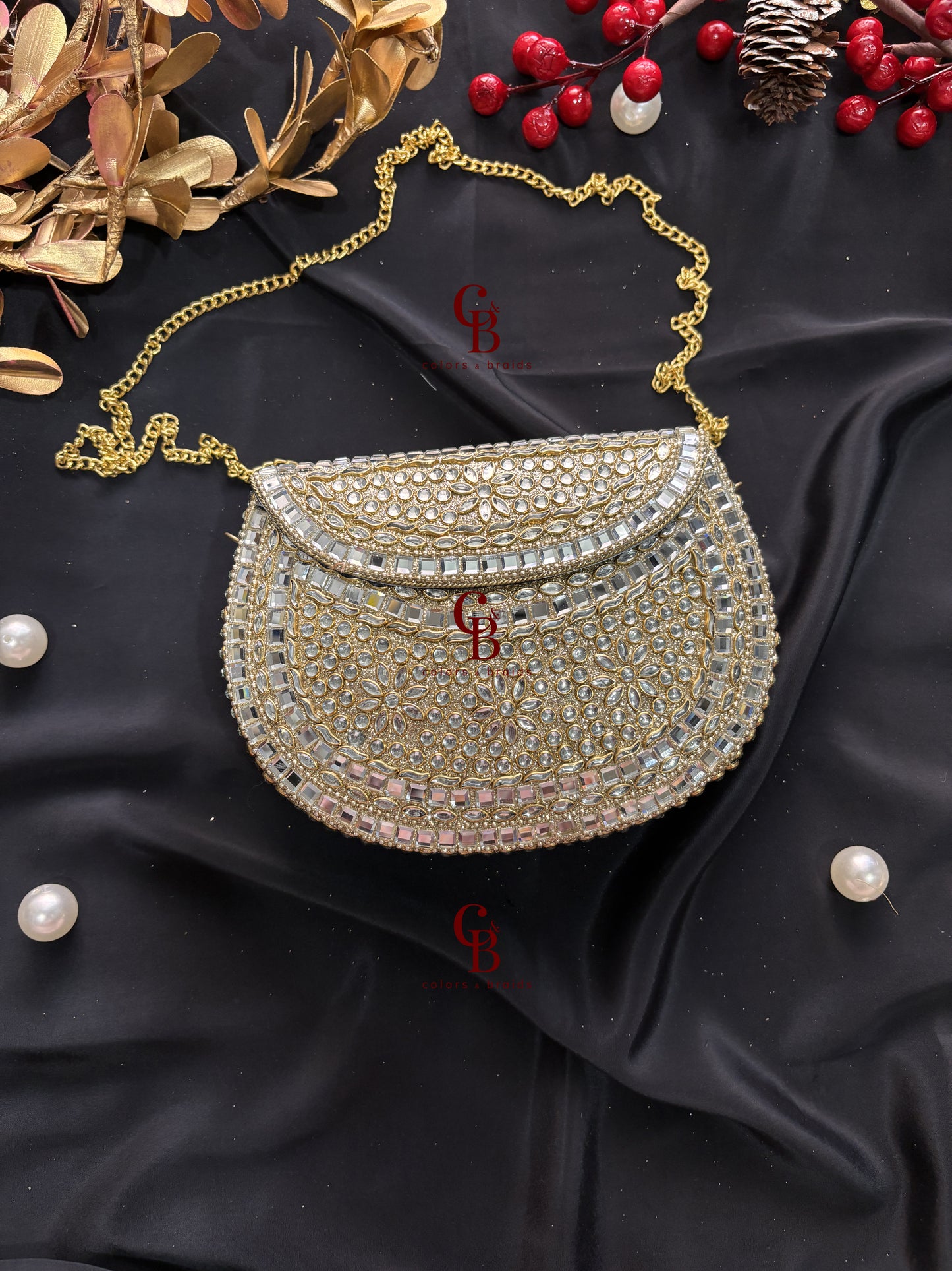 Raveena Golden Kundan Clutch