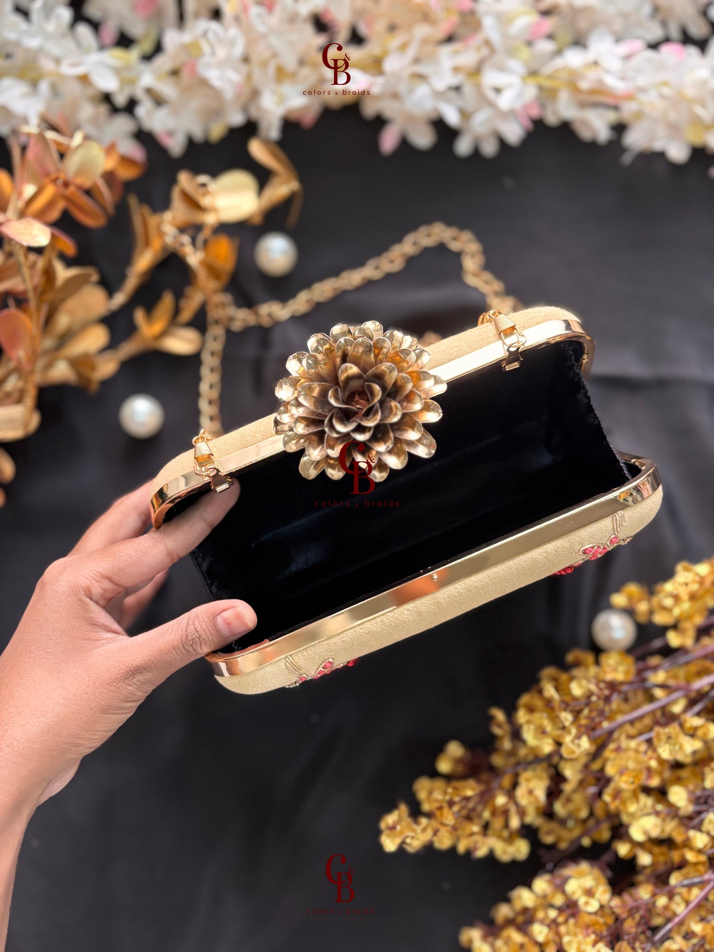 Maya Rectangle Clutch with Lotus lock