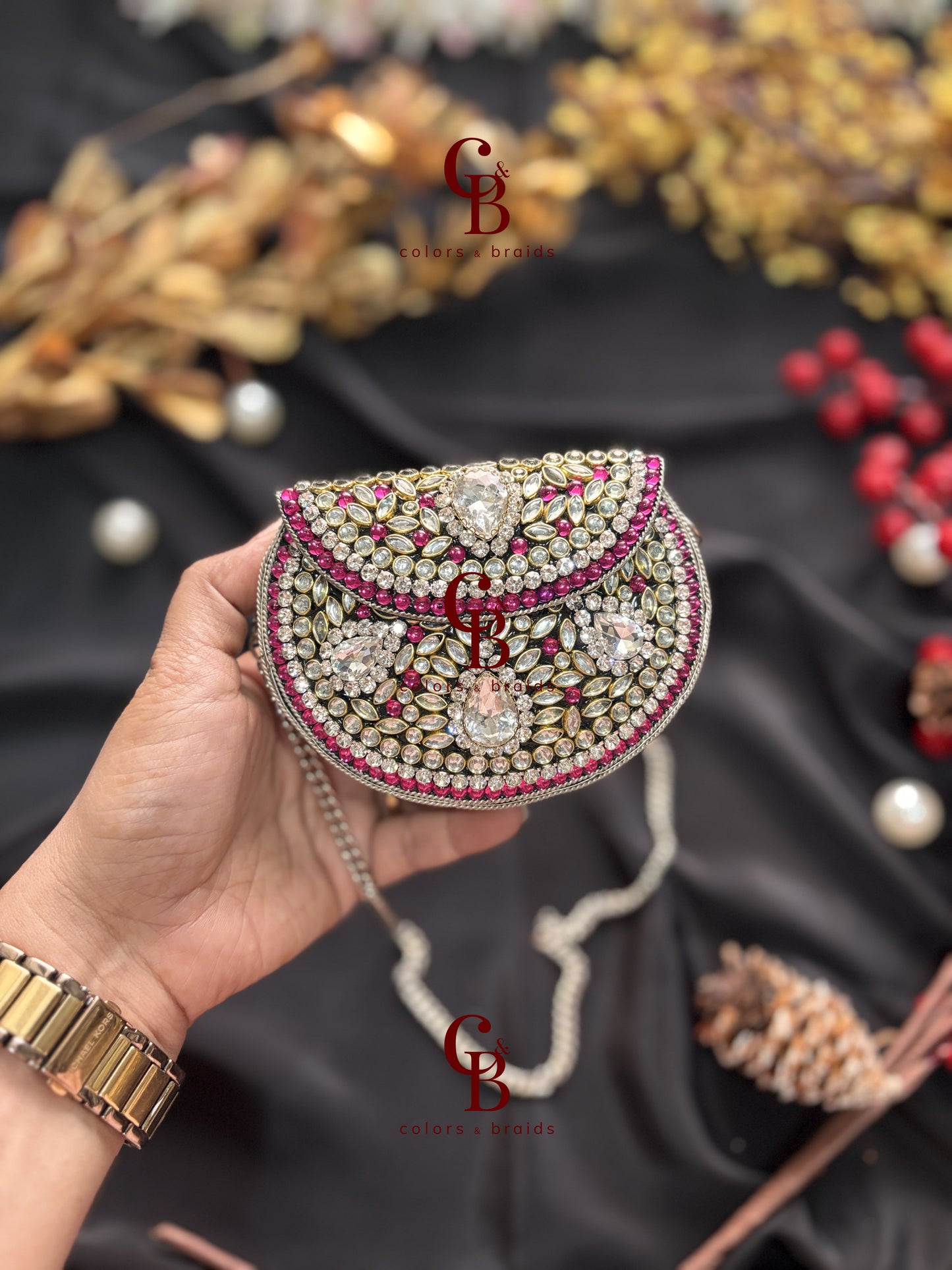 Sia Kundan Clutch with Pink Stones