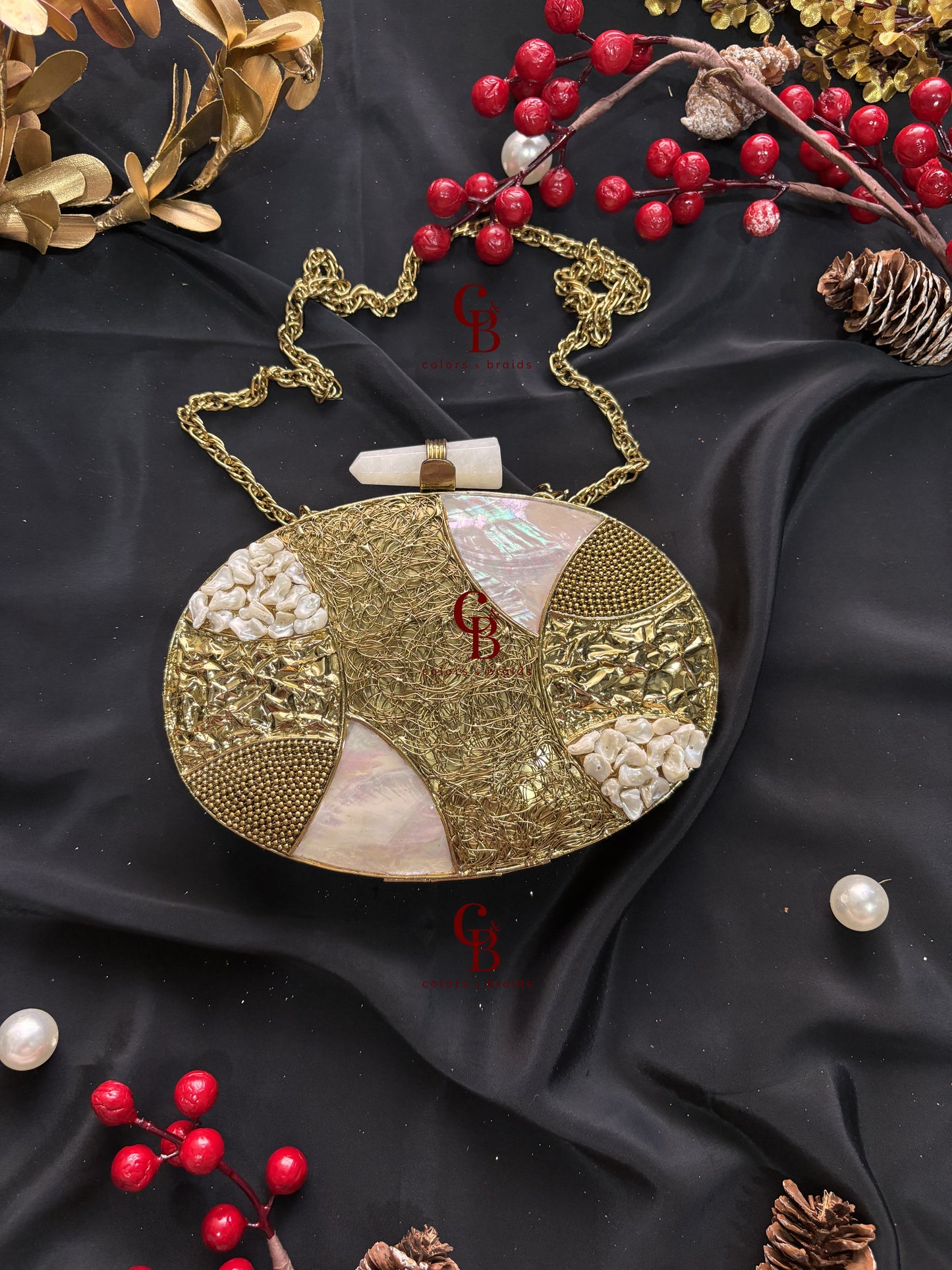 Tejasvi Mother of Pearl Brass Clutch - MOP Clutch
