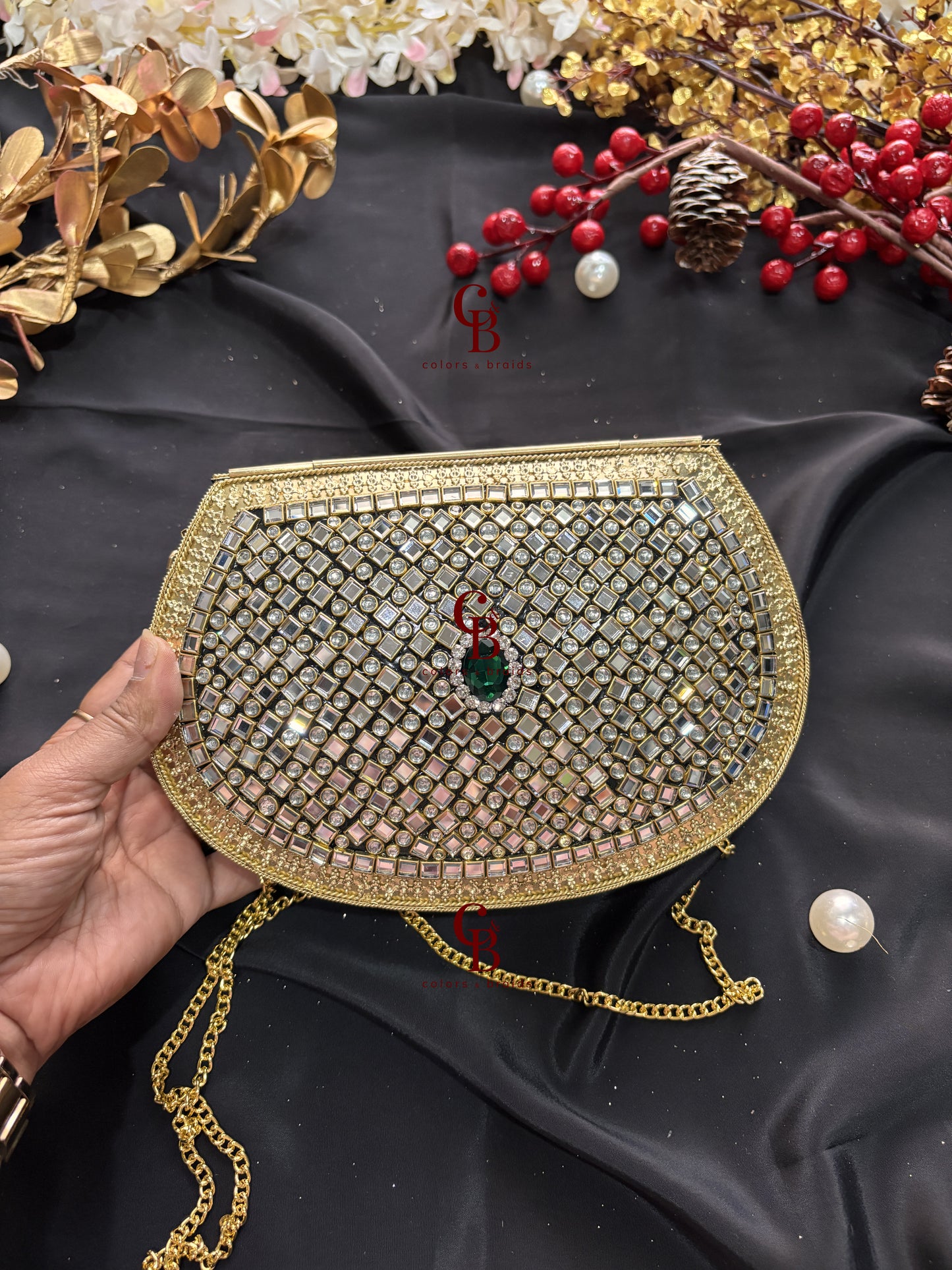 Anaya Kundan Stone Clutch with multi color crystals