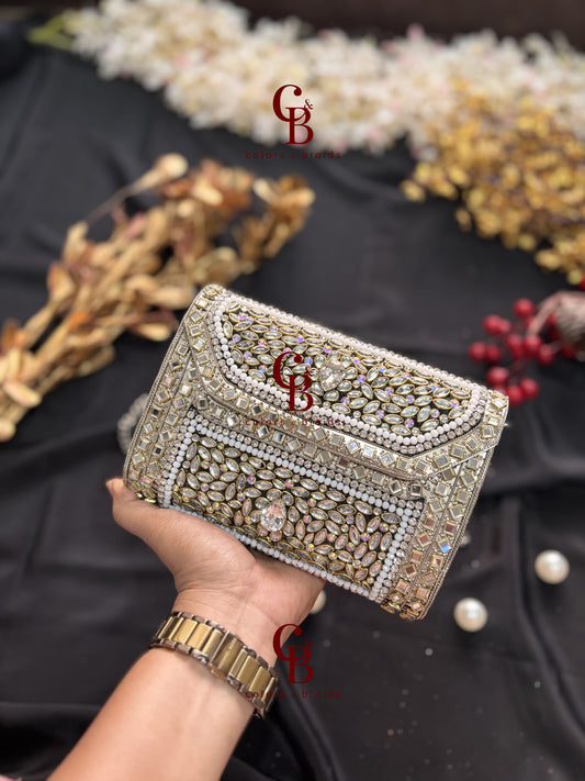 Isla Silver Kundan Clutch