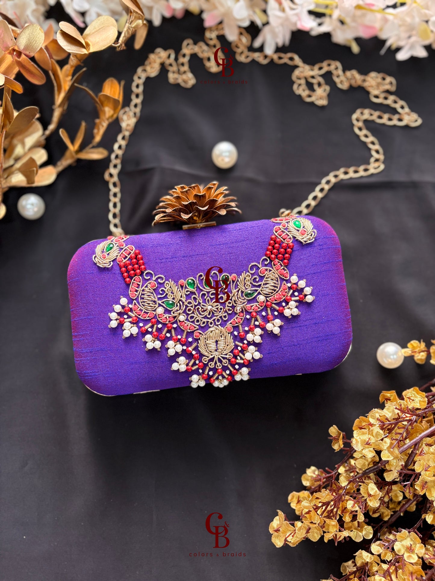 Maya Rectangle Clutch with Lotus lock