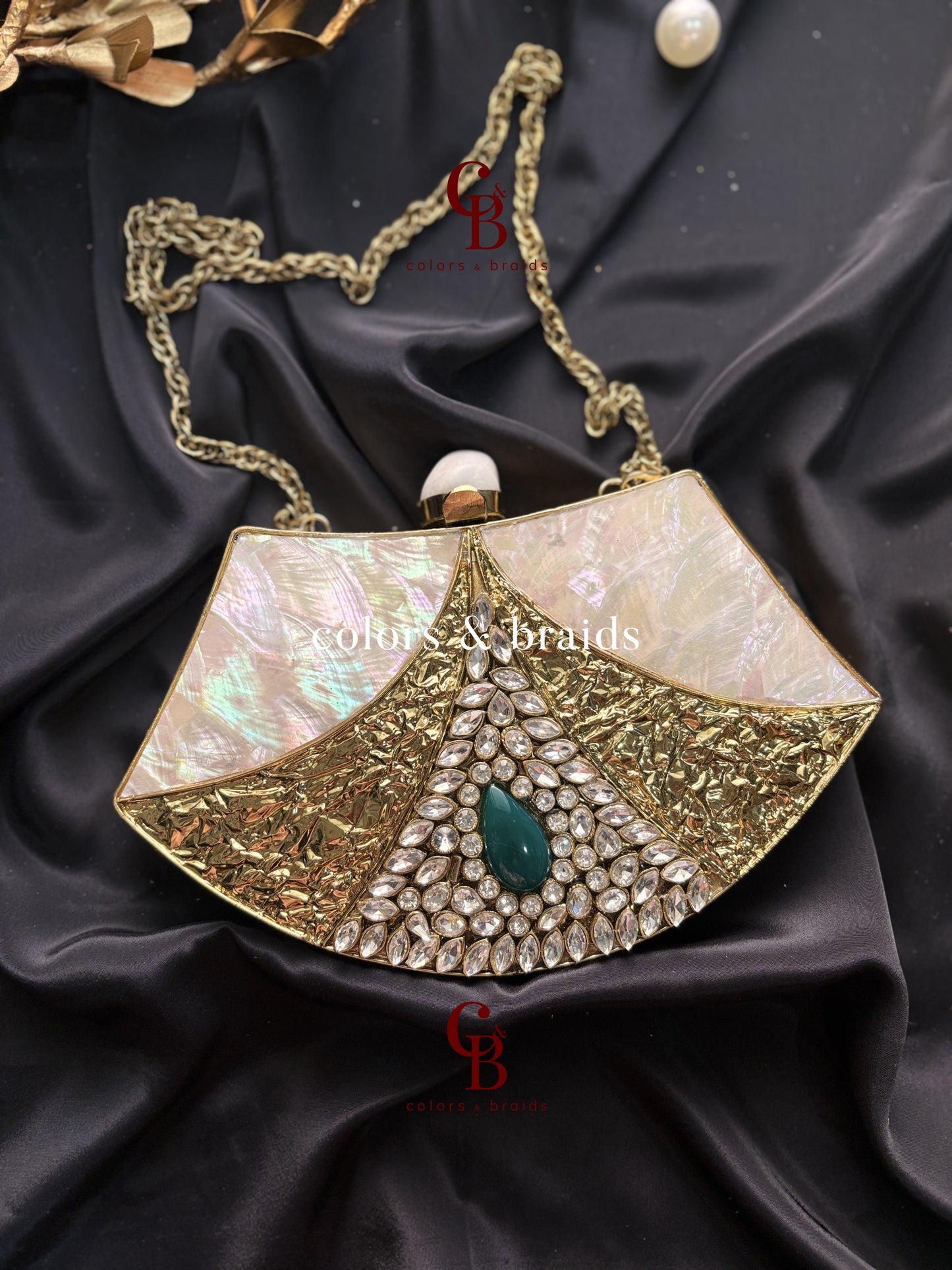 Kavya Mother of Pearl Brass Clutch