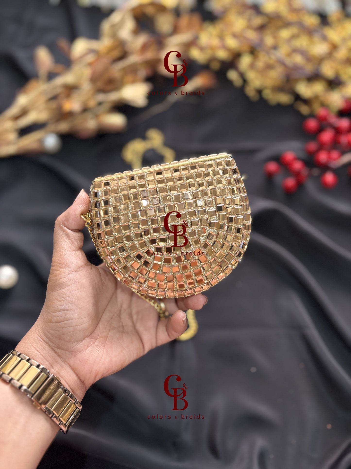 Elina Mirror Kundan Clutch