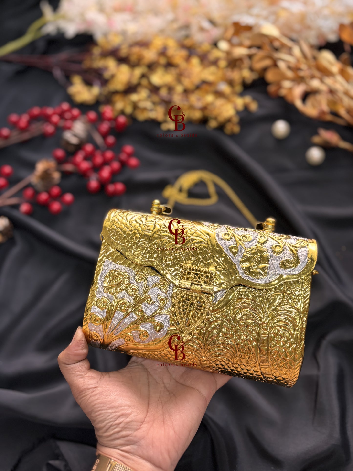 Tara Brass Clutch - Gold Silver Mix
