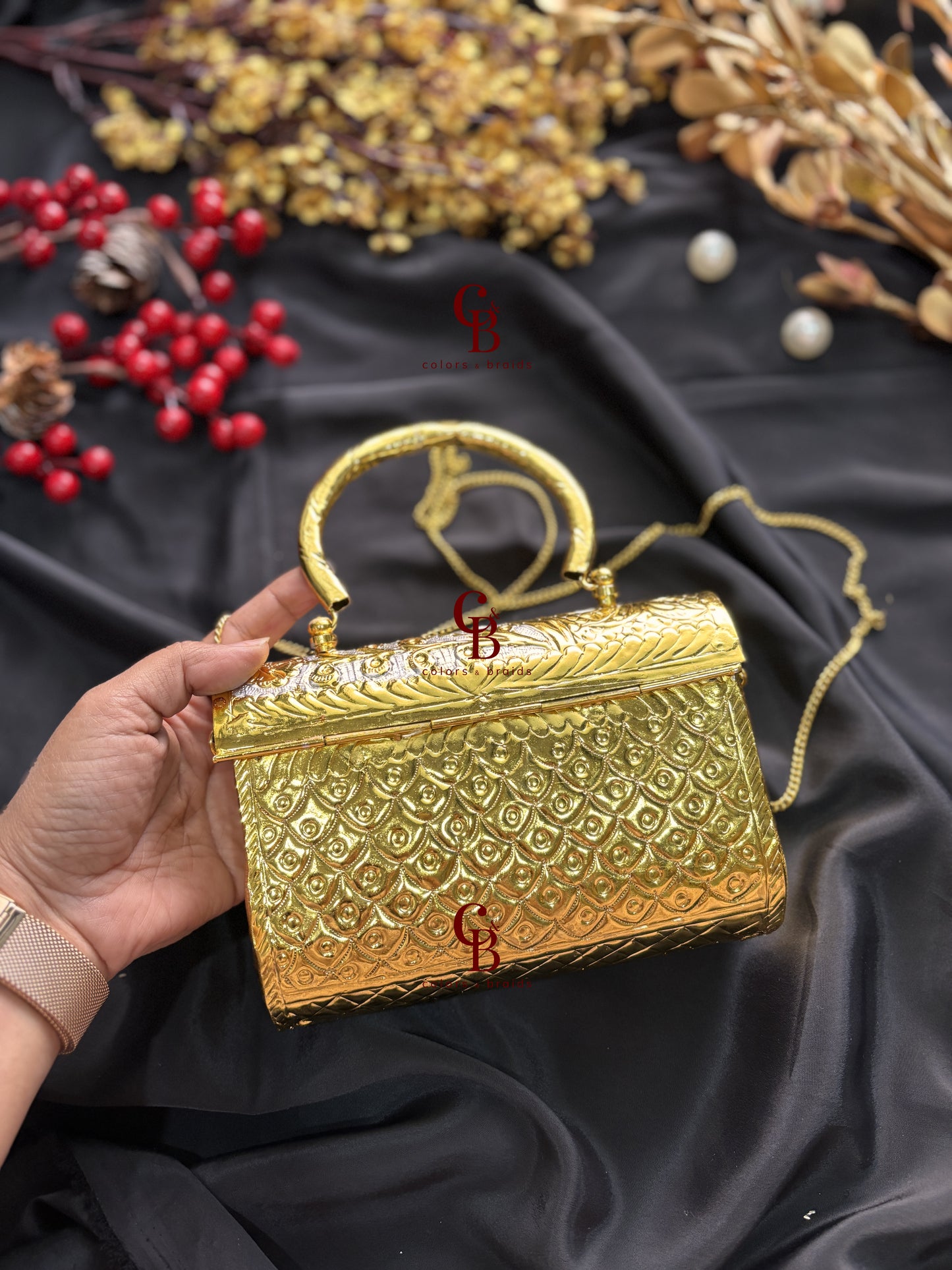 Tara Brass Clutch - Gold Silver Mix