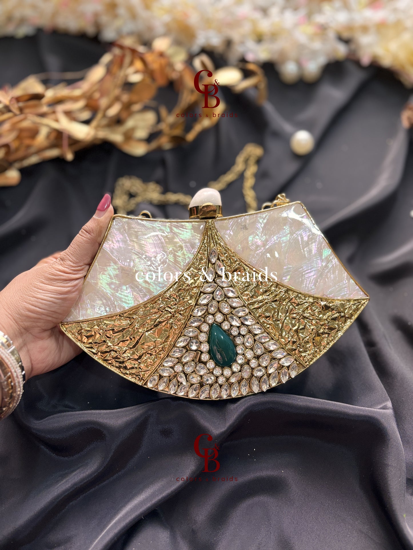 Kavya Mother of Pearl Brass Clutch