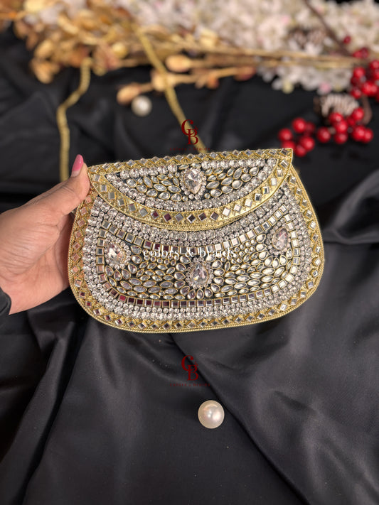 Aafreen White Crystal Kundan Clutch