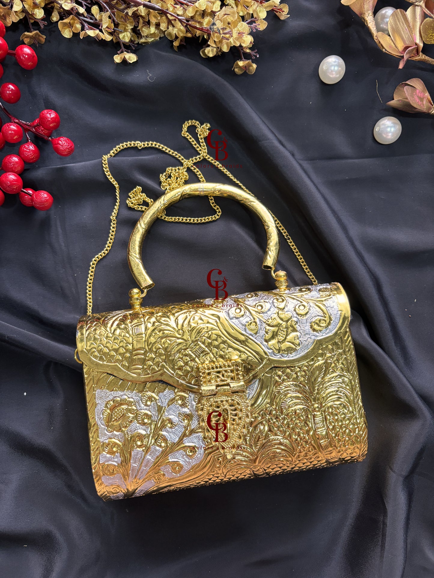 Tara Brass Clutch - Gold Silver Mix