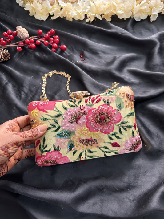 Minty Green Floral clutch