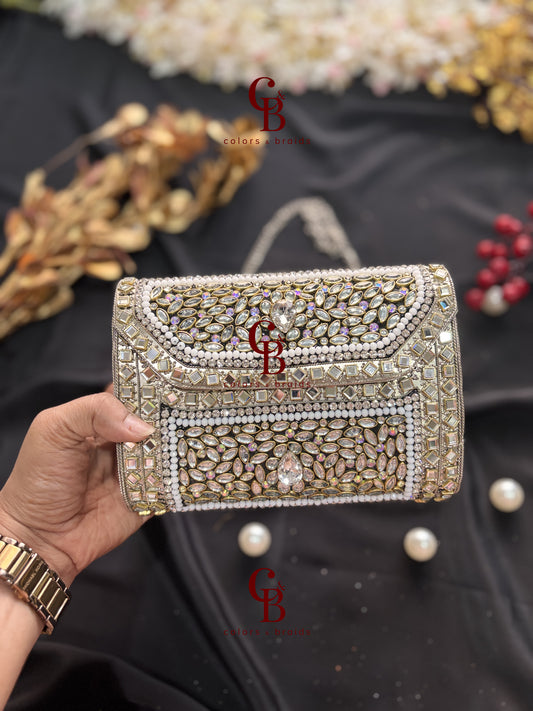Isla Silver Kundan Clutch