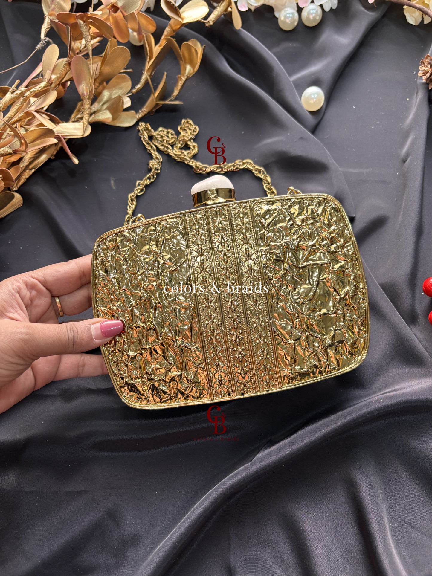 Ziya Mother of Pearl Brass Clutch