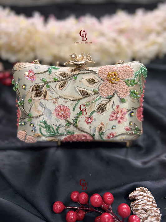 Mint green floral Clutch