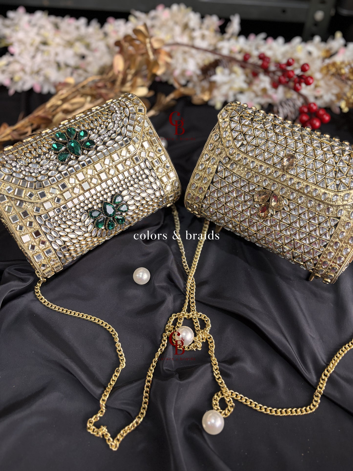 Alira Kundan and Green Crystal Clutch