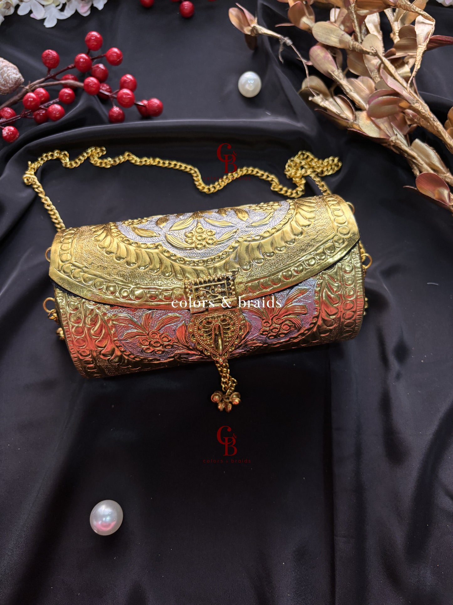 Tahira Gold Silver Mix Brass Clutch