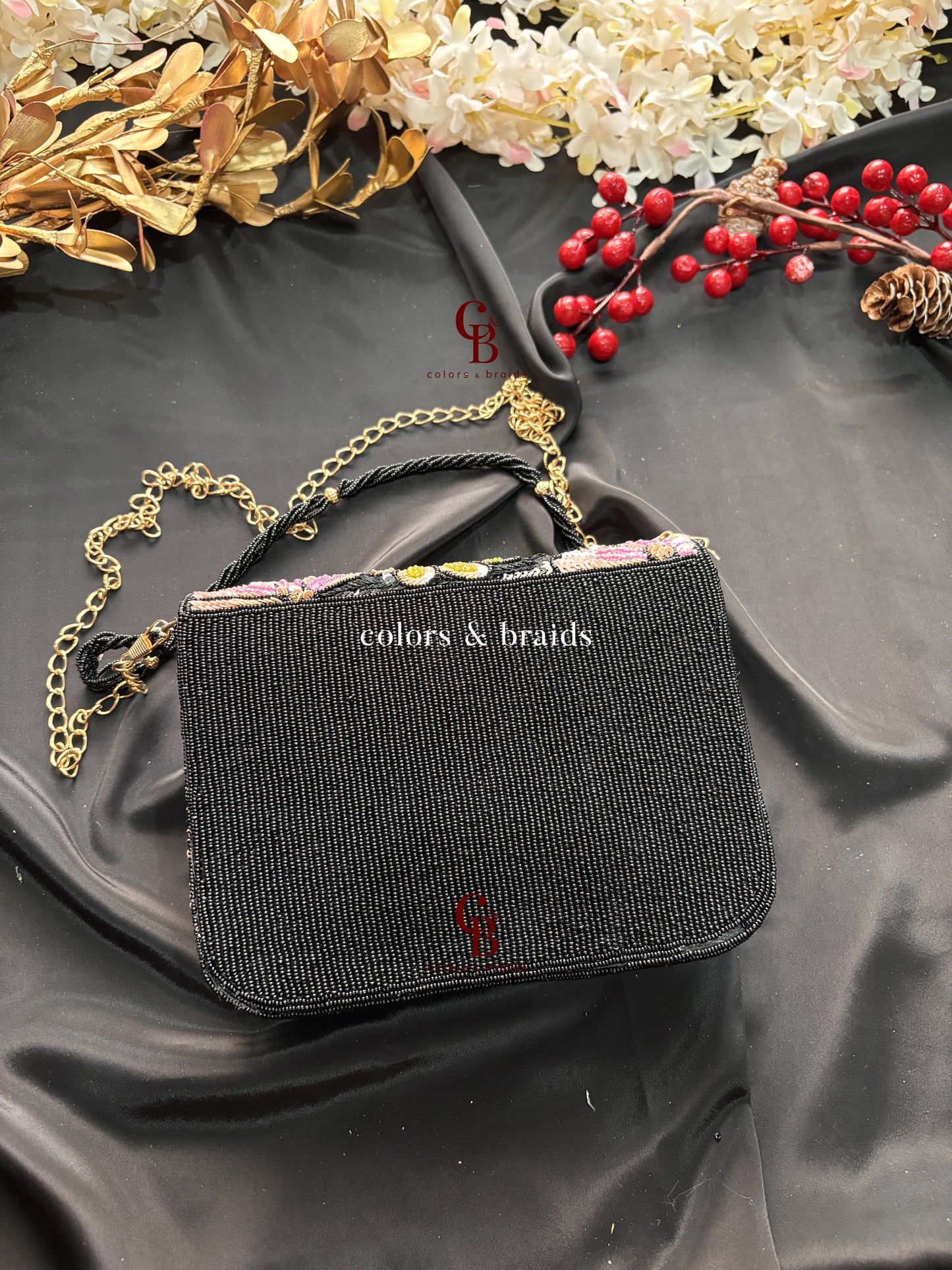 Poppy Sequin Flower Flap Clutch