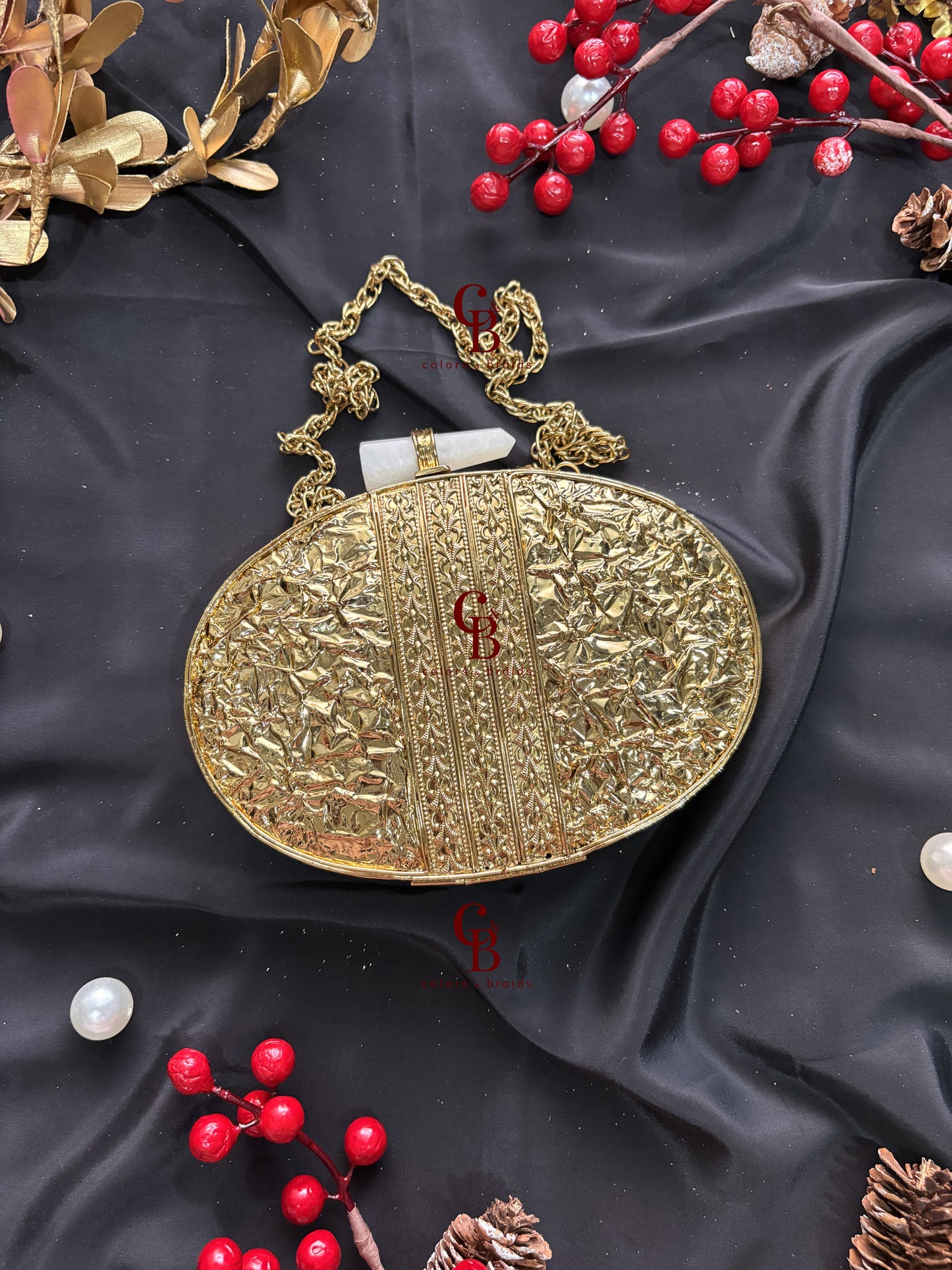Tejasvi Mother of Pearl Brass Clutch - MOP Clutch