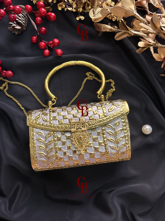 Checks Brass Clutch - Golden and ISil
