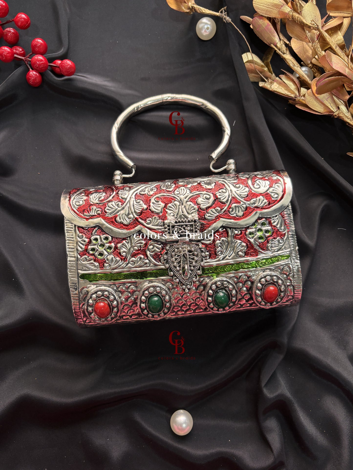 Shazia Silver Brass Clutch