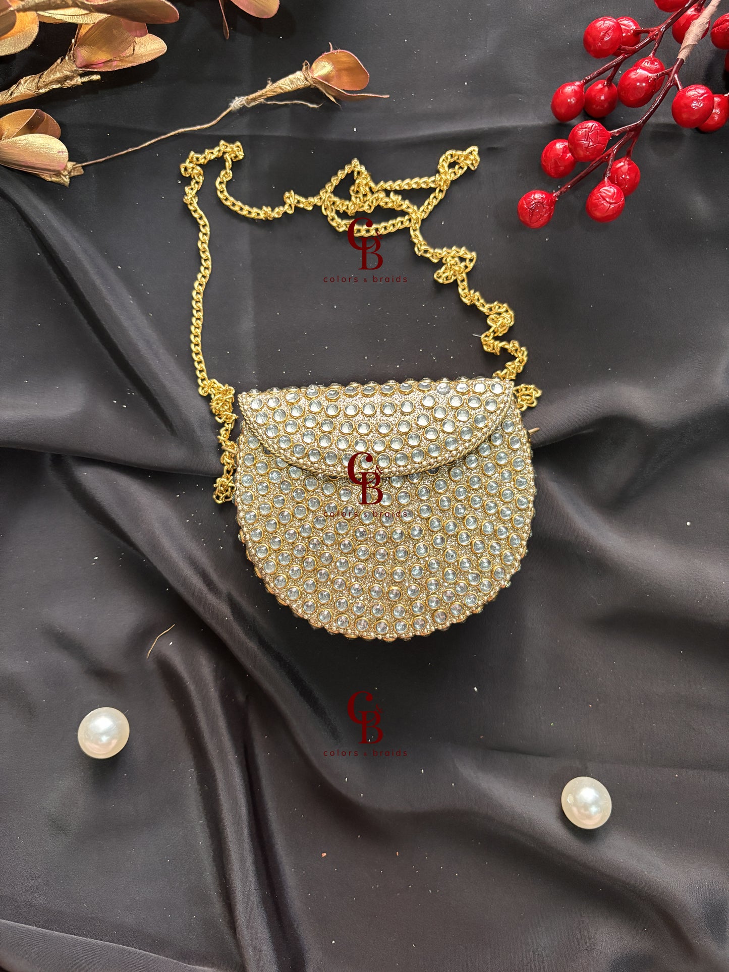 Diana Glittering Kundan Clutch