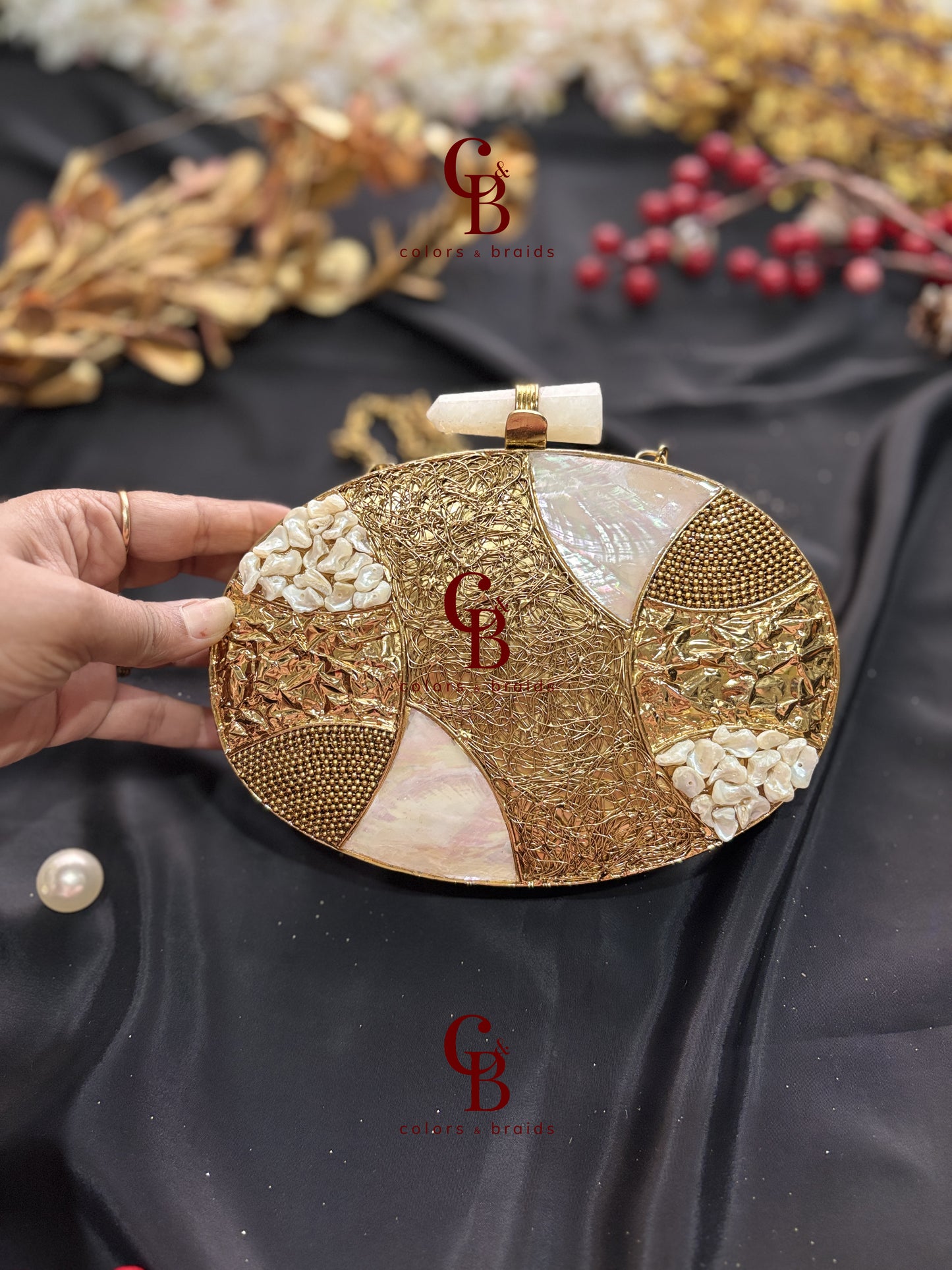 Tejasvi Mother of Pearl Brass Clutch - MOP Clutch