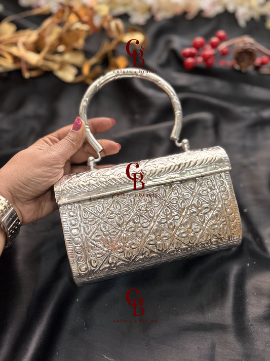 Diya Silver Brass Clutch