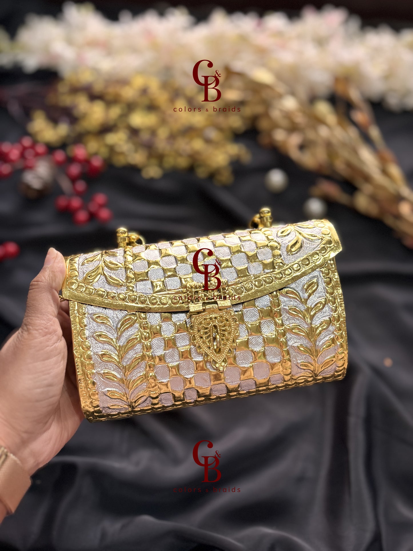 Checks Brass Clutch - Golden and ISil