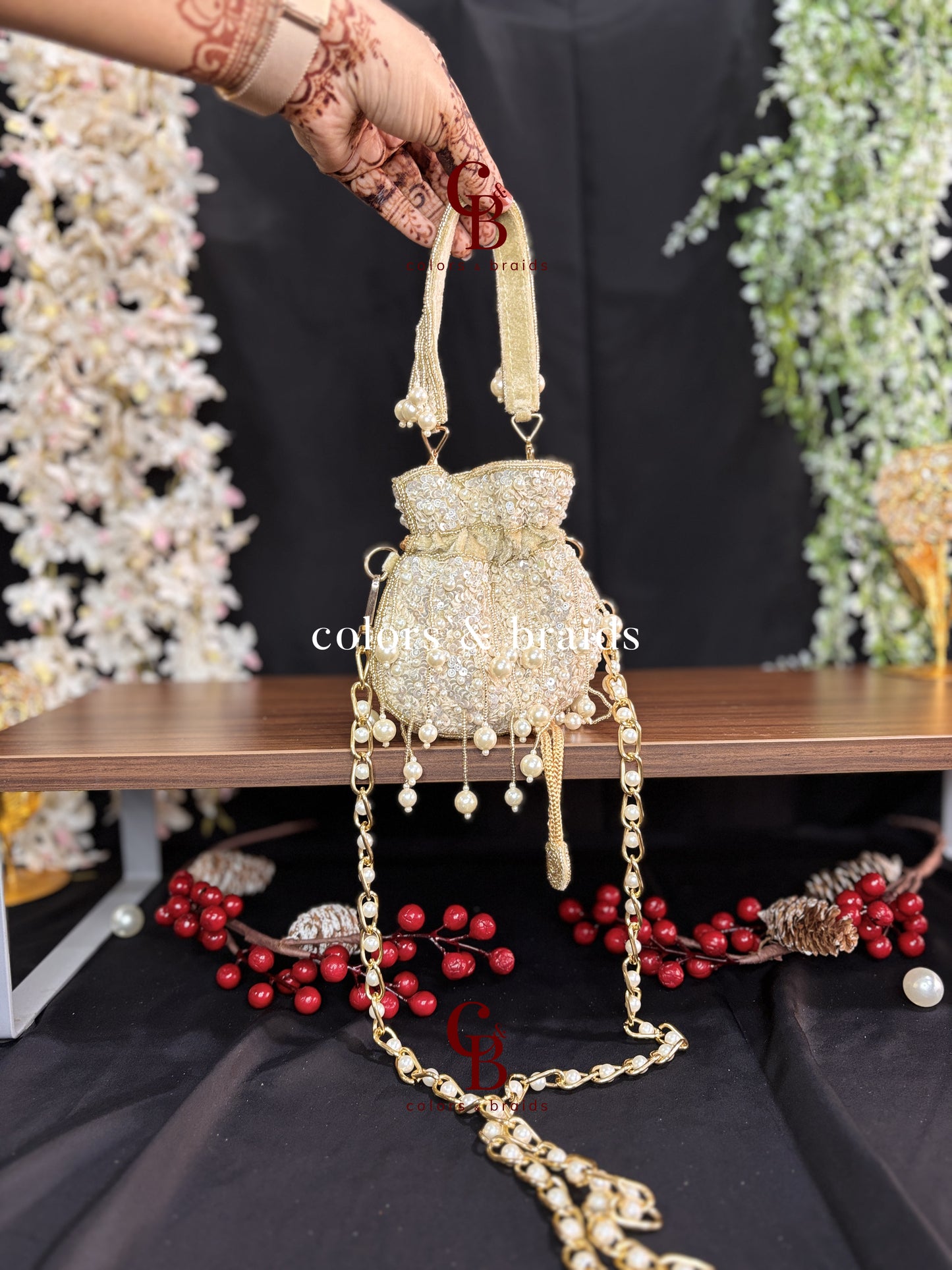 Sequin Pearl Mini Potli