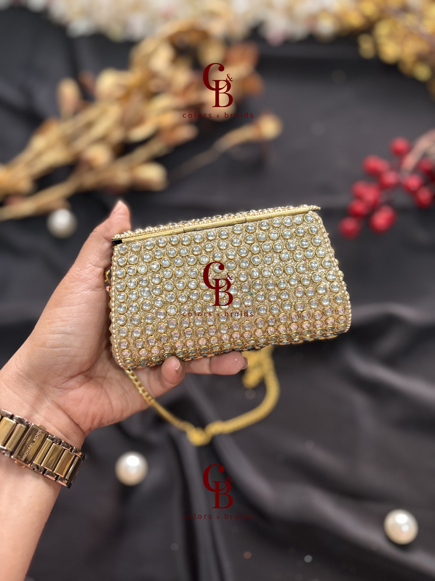 Diana Glittering Kundan Clutch