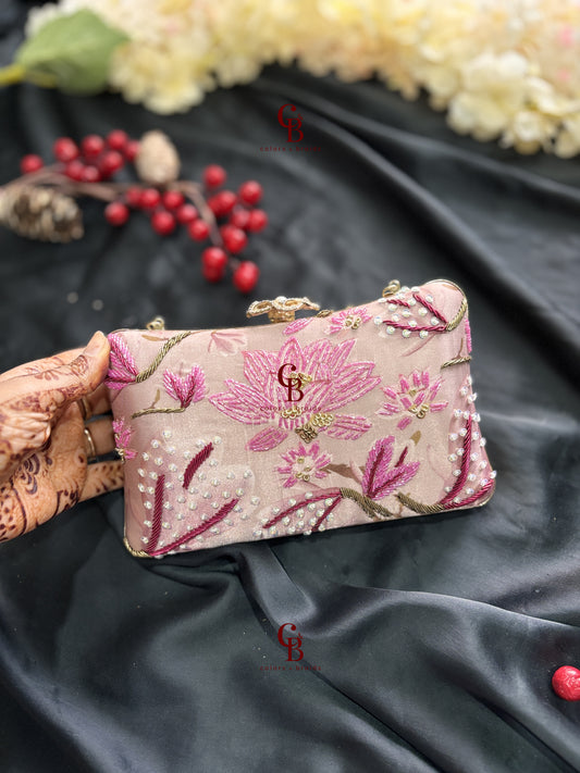 Peach Pink Floral Clutch