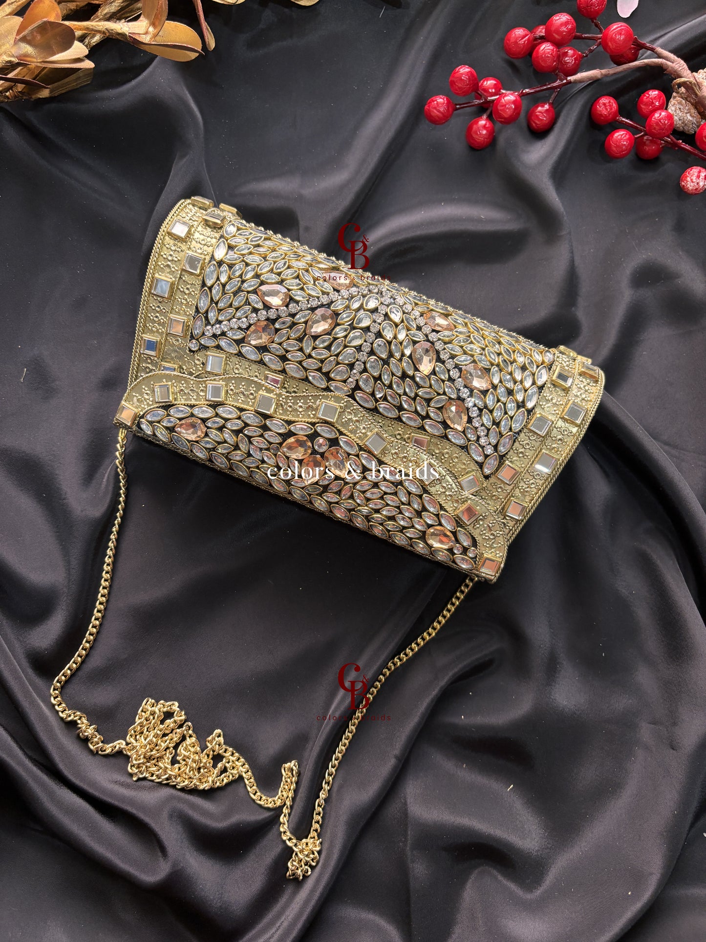 Saliba Metal Kundan Clutch