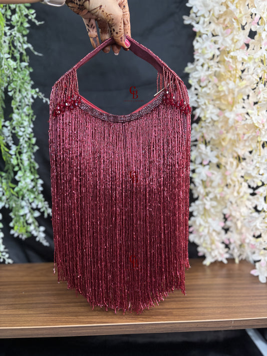 Moonlight Long Cut Dana Tassels Potli in Green, Maroon and Purple