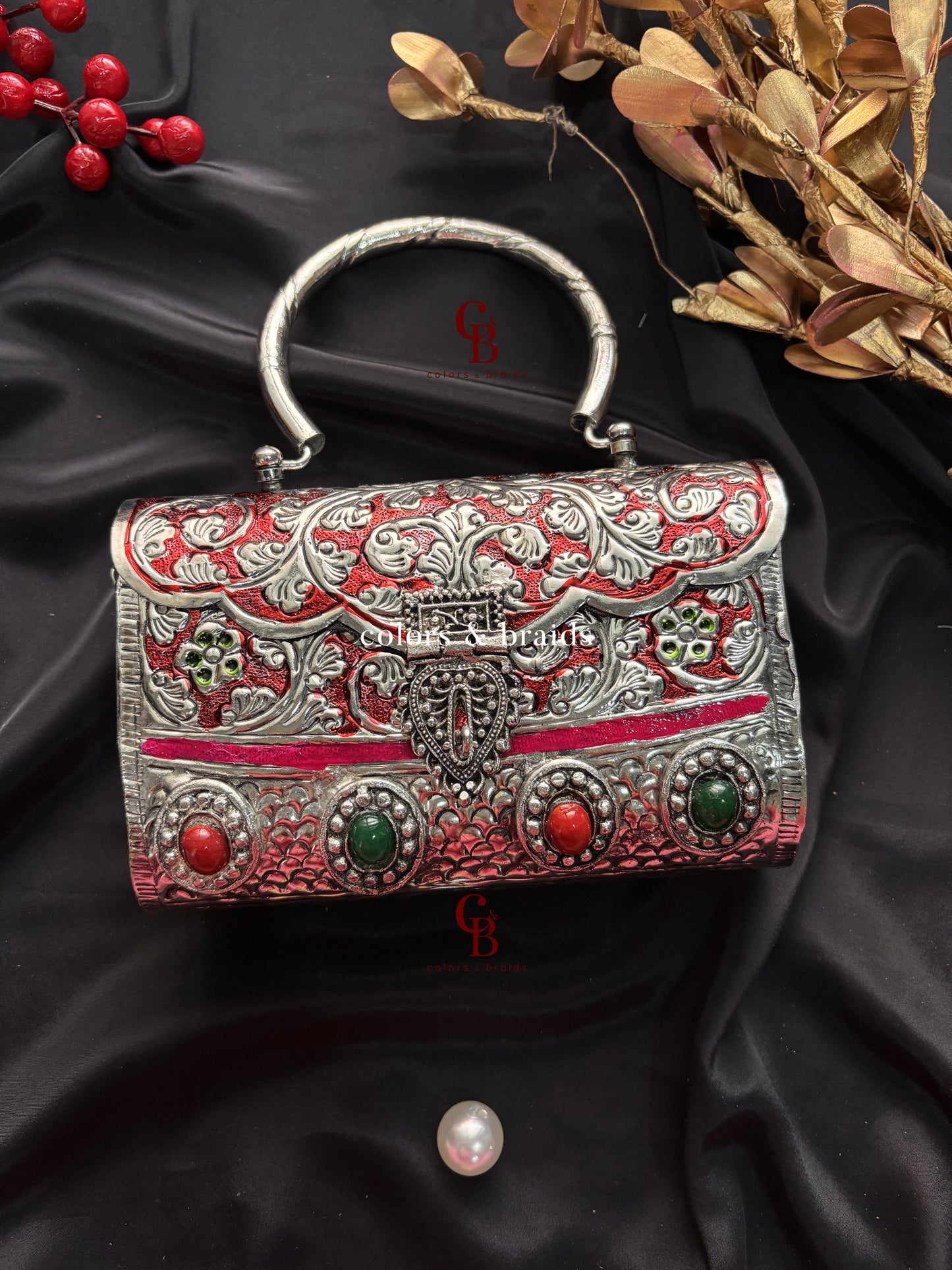 Shazia Silver Brass Clutch