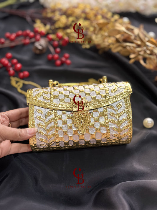 Checks Brass Clutch - Golden and ISil