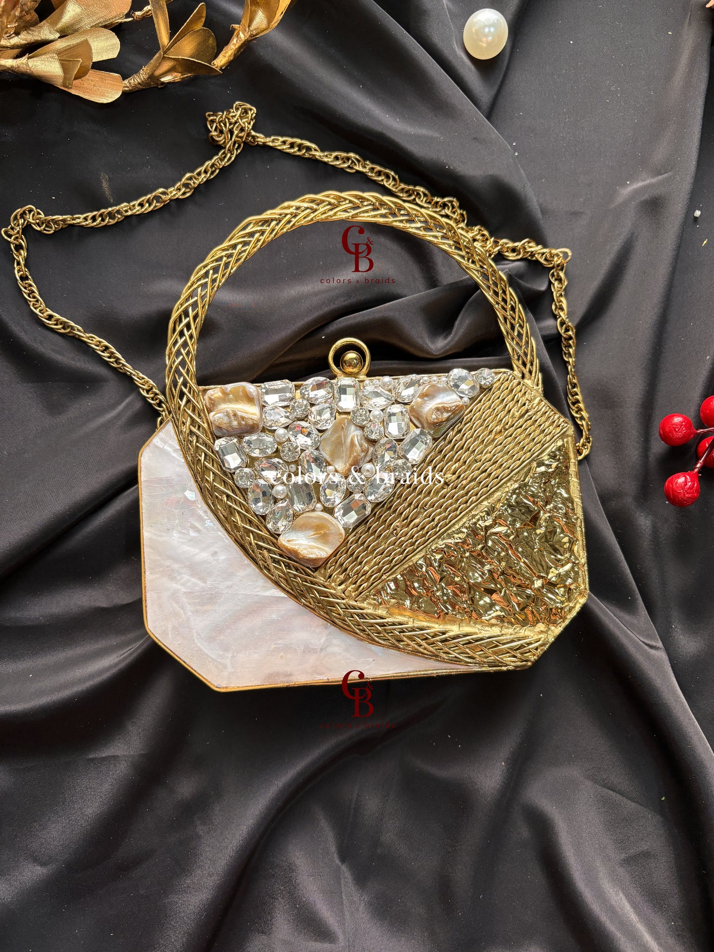 Mehnoor Mother of Pearl Brass Clutch