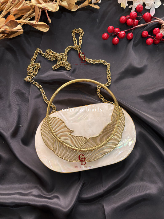 Aarvi Mother of Pearl Brass Clutch