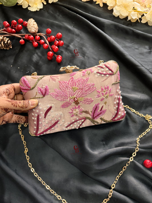 Peach Pink Floral Clutch